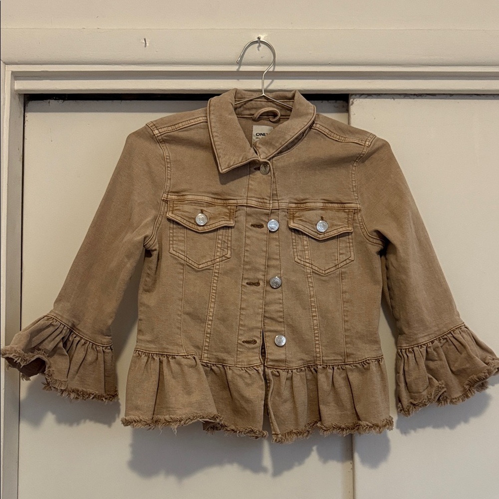 Only Brown Jean Jacket with Ruffle Sleeves